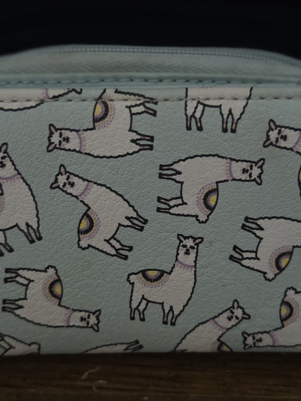 Cute Llama Print Zip Pouch in Light Mint
